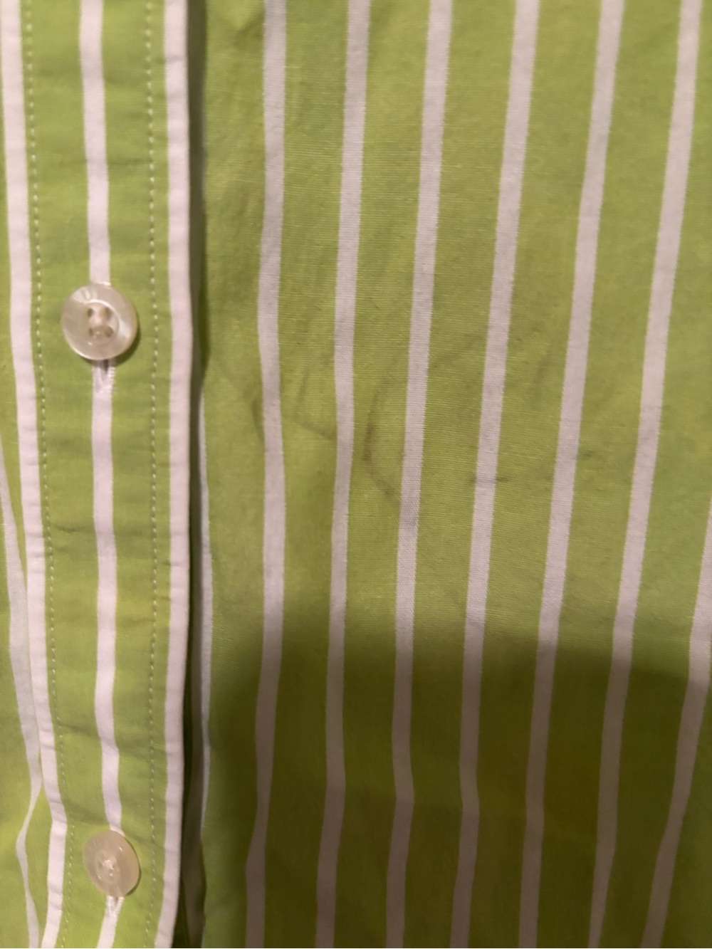 Ralph Lauren Lime Green Stripe Button-Up Shirt with White Collar - Picture 3 of 4